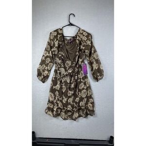 Rock & Roll Cowgirl Dress‎ Womens Large Brown Floral Boho Peasant Western Mini